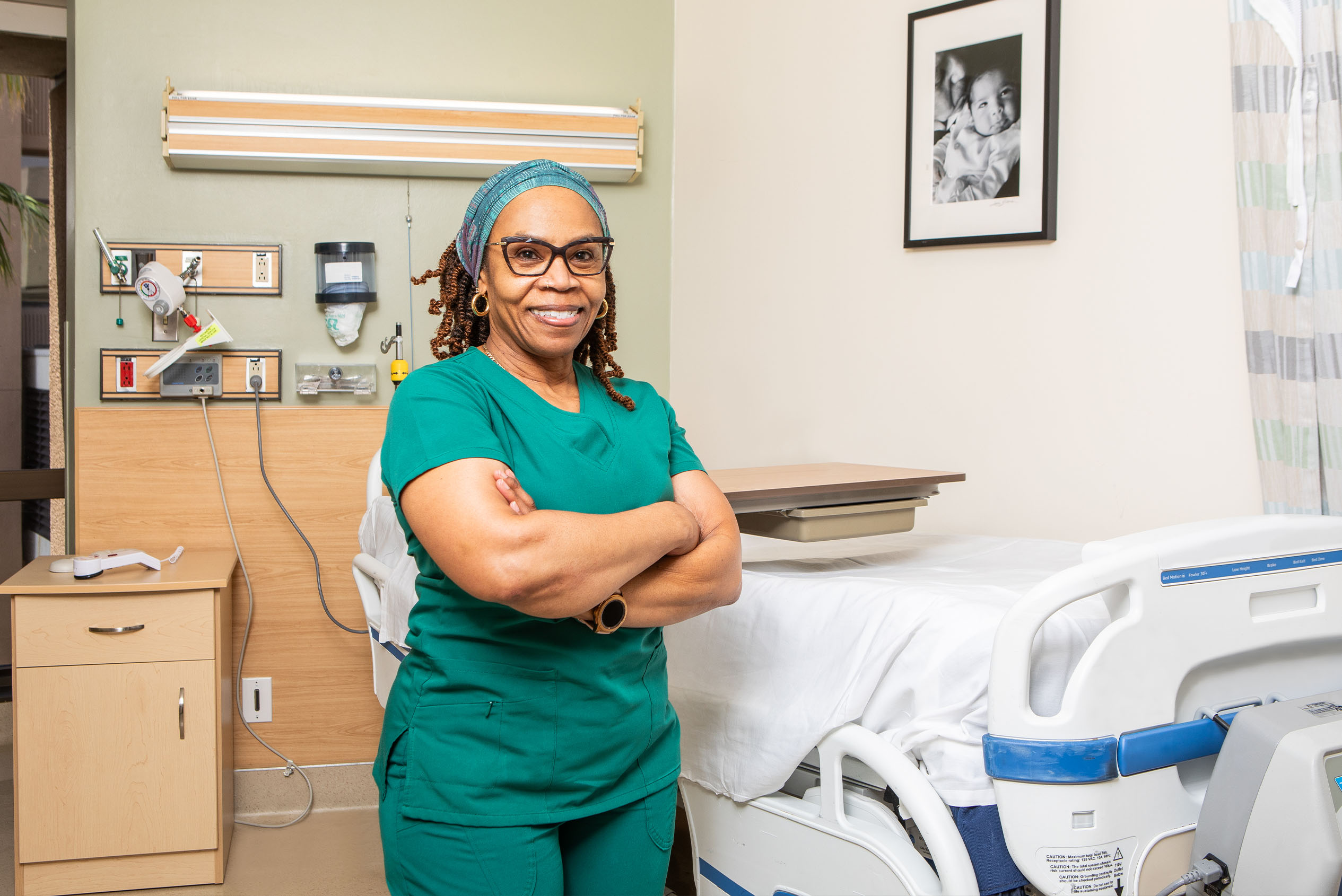 nurse looking at camera